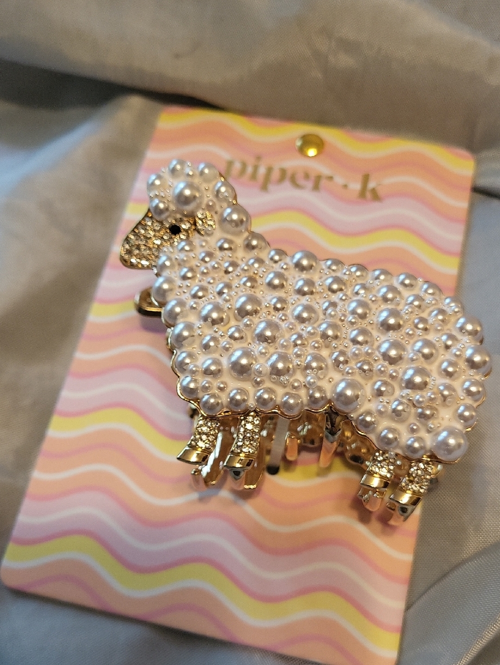 Piper K Pearl-Embellished Sheep Hair Clip - White and Gold LS